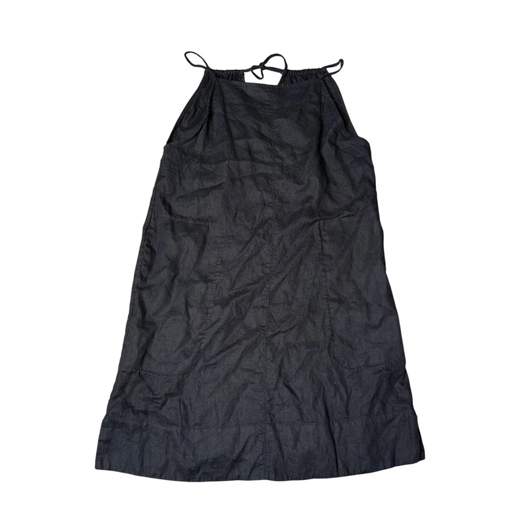 Everlane Linen Apron Dress Womens Medium Black Excellent Halter Tie Back Pocket